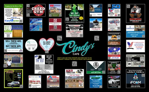 Tabletop advertising display at Cindy's Cafe