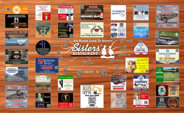 Tabletop advertising display at Sisters' Restaurant